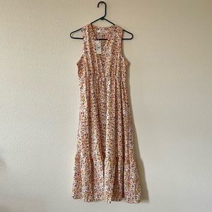 Beach Sissi Floral Print V Neck Ruffle Hem Sleeveless Dress
